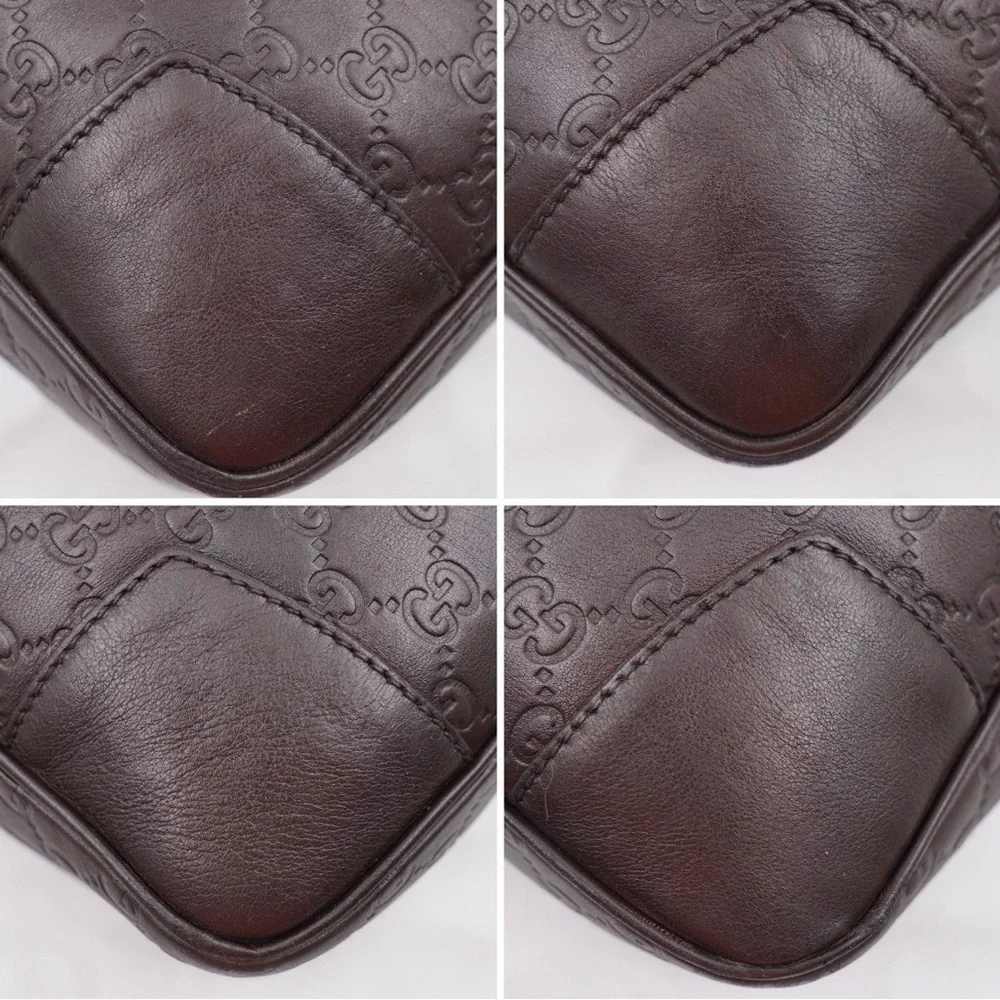 AUTHENTIC Gucci Dark Brown Embossed Leather Messenger Bag